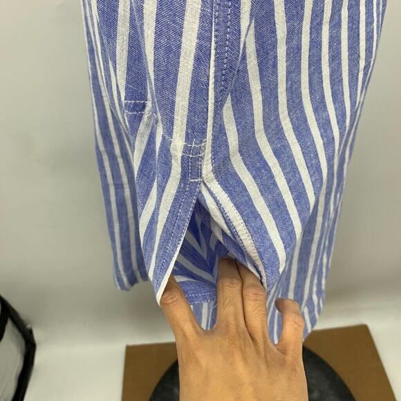 BeachLunchLounge Dress Women S Small Blue White Stripe Linen Blend Tally V Neck - Picture 5 of 11